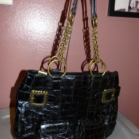 BABEE D LARGE EMBOSSED LEATHER BAG. EUC - Picture 7 of 16